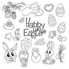 Easter background, egg pattern. Happy Easter greeting card. Vector artwork. Coloring book page for adult, children, kids