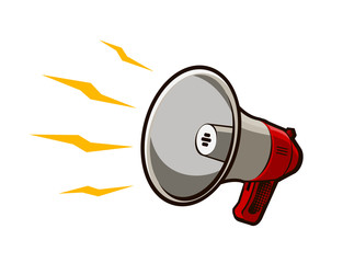 Shouting bullhorn, loudspeaker. Vector retro megaphone isolated on white background