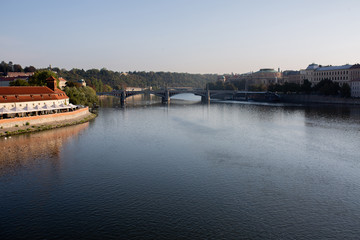 Obraz premium Panoramic view of river Vltava in Prague in autumn