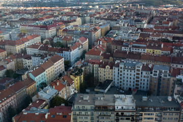 Aeral view of streets and buildings in Prague