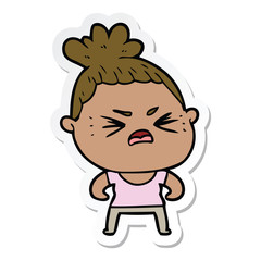sticker of a cartoon angry woman