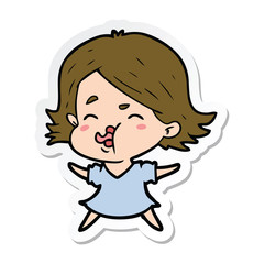 sticker of a cartoon girl pulling face