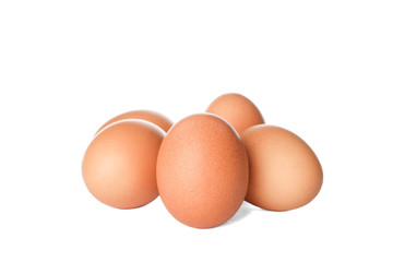 Few raw chicken eggs on white background