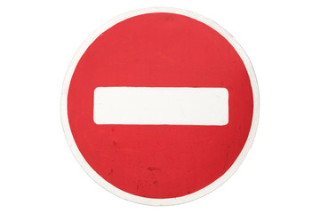 Road sign 'No entry' isolated on white