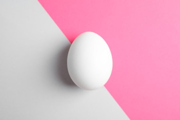 Chicken egg on two tone background, space for text