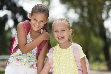 Happy children going to school