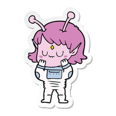 sticker of a cartoon alien girl