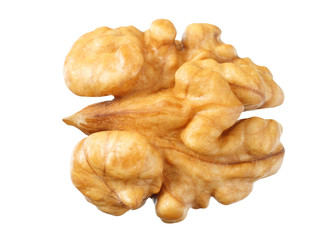 one walnut isolated on white background top view