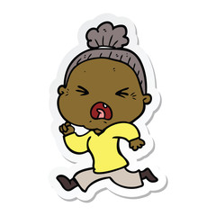 sticker of a cartoon angry old woman