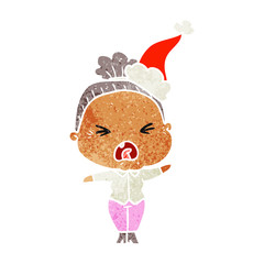 retro cartoon of a angry old woman wearing santa hat