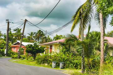 Overcast sky over picturesque houses in Guadeloupe