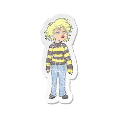 retro distressed sticker of a cartoon chilled out girl