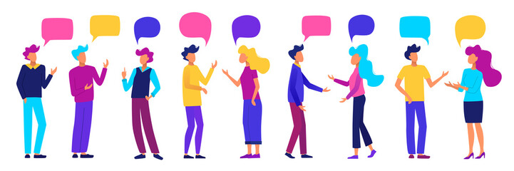 Obraz premium People with speech bubbles. People chatting. Communication concept vector illustration.