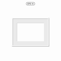 blank picture frame template set isolated on wall. Set of white photo frames. Vector realistic white picture frame composition. Modern design element for you product mock-up or presentation.