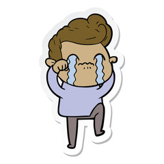 sticker of a cartoon man crying