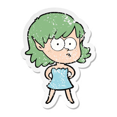 distressed sticker of a cartoon elf girl in dress