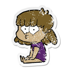 distressed sticker of a cartoon whistling girl