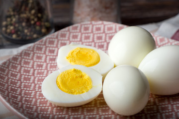 Hard boiled eggs on plate