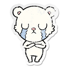 distressed sticker of a crying polar bear cartoon