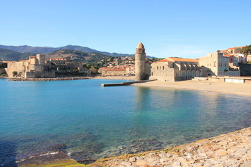 The famous Town of Collioure, in the foothills of the Pyrenees, located in Vermeille coast, the...