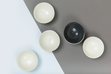 kitchen utensils, Clean  porcelain dishes on gray  background