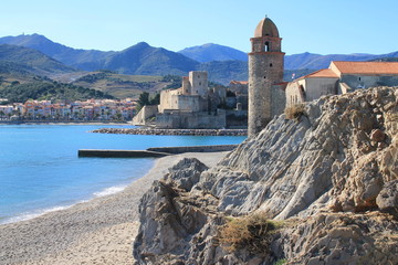 The famous Town of Collioure, in the foothills of the Pyrenees, located in Vermeille coast, the...