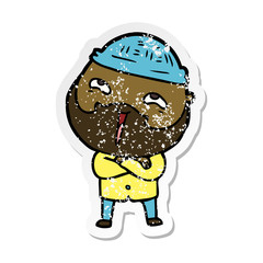 Obraz premium distressed sticker of a cartoon happy bearded man