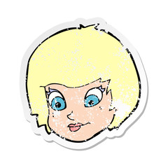 retro distressed sticker of a cartoon female face