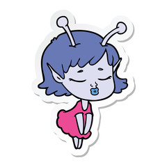 sticker of a cute alien girl cartoon