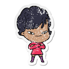 distressed sticker of a cartoon happy woman