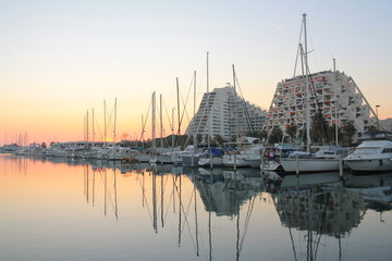 The marina of la Grande Motte in Herault, a seaside resort of the Languedoc coast and leisure centre near Montpellier in France