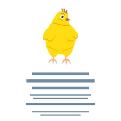 Cute yellow Easter chicken cartoon illustration with text.