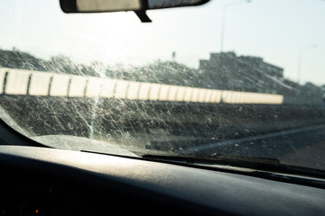 Dirty car windshield