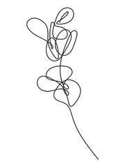 Eucalyptus silver dollar branch continuous line drawing. One line . Hand-drawn minimalist illustration, vector.