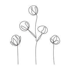 Cotton ball continuous line drawing. One line . Hand-drawn minimalist illustration, vector. - 252706587
