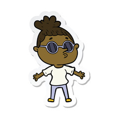 sticker of a cartoon woman wearing sunglasses