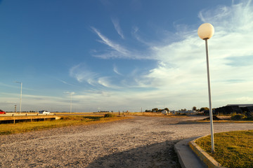 Ground roads with a street lamp in the direction of a road