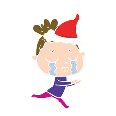 flat color illustration of a crying woman wearing santa hat