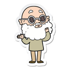 sticker of a cartoon curious man with beard and glasses