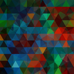 Abstract colorful background consisting of blue, black, green, red triangles. Geometric design for business presentations or web template banner flyer. Vector illustration