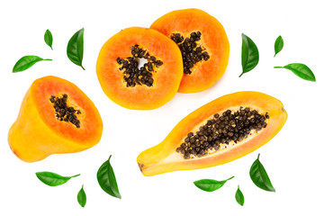 ripe slice papaya isolated on a white background. Top view. Flat lay