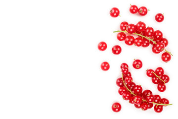 Red currant berry isolated on white background with copy space for your text. Top view. Flat lay pattern