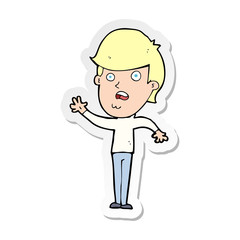 sticker of a cartoon unhappy boy