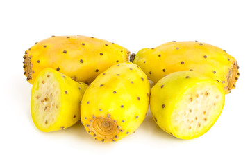 yellow prickly pear or opuntia with half isolated on a white background