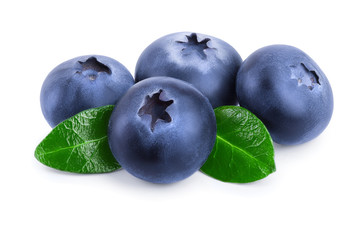 fresh blueberry with leaves isolated on white background closeup