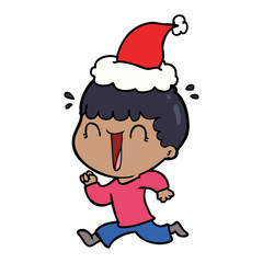 laughing line drawing of a man wearing santa hat