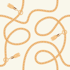 Gold chains with tassels seamless pattern. For fashion design. Vector