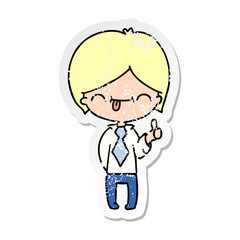 distressed sticker cartoon of boy with thumb up