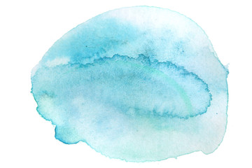 Abstract watercolor spot on white textured paper. Isolated. Hand-drawn background. Aquarelle brush stains on paper. For design, web, card, text, decoration, surfaces. Copy Space.