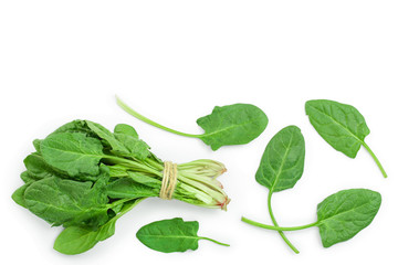 fresh spinach isolated on white background with copy space for your text. Top view. Flat lay